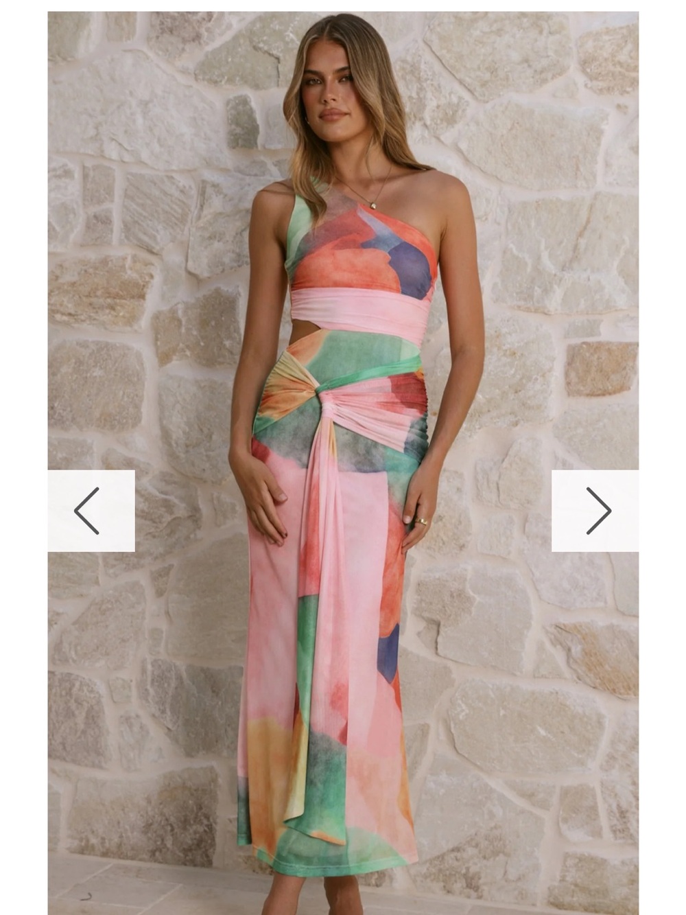 One-Shoulder Watercolor Print Maxi Dress - Pink Multi